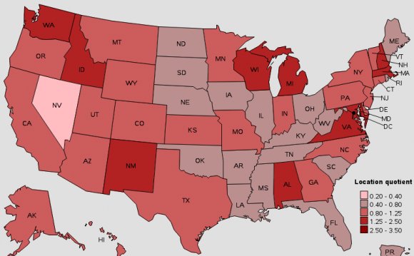 Concentration of jobs and